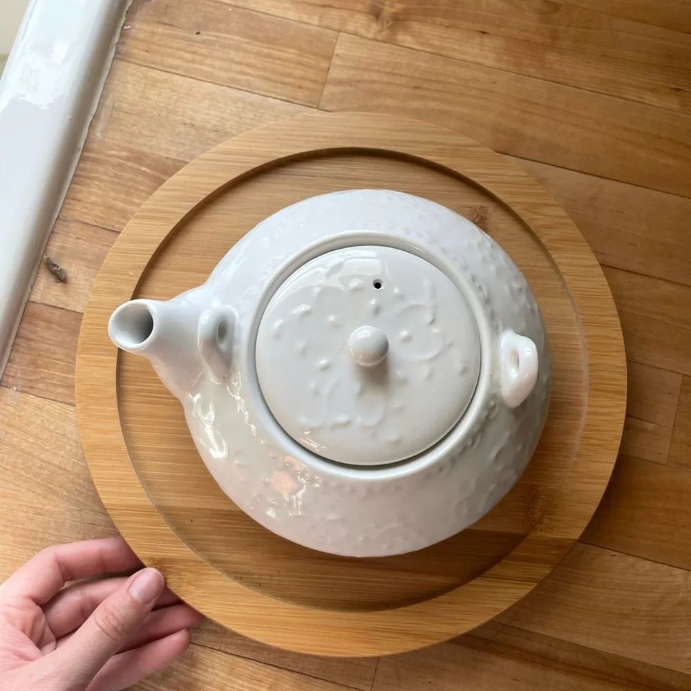 White Pier One Teapot